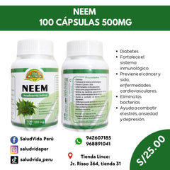 NEEM 100 CÁPSULAS 500MG | Diabetes, Cáncer, Estrés, Ansiedad, Depresión. - Salud Vida Peru