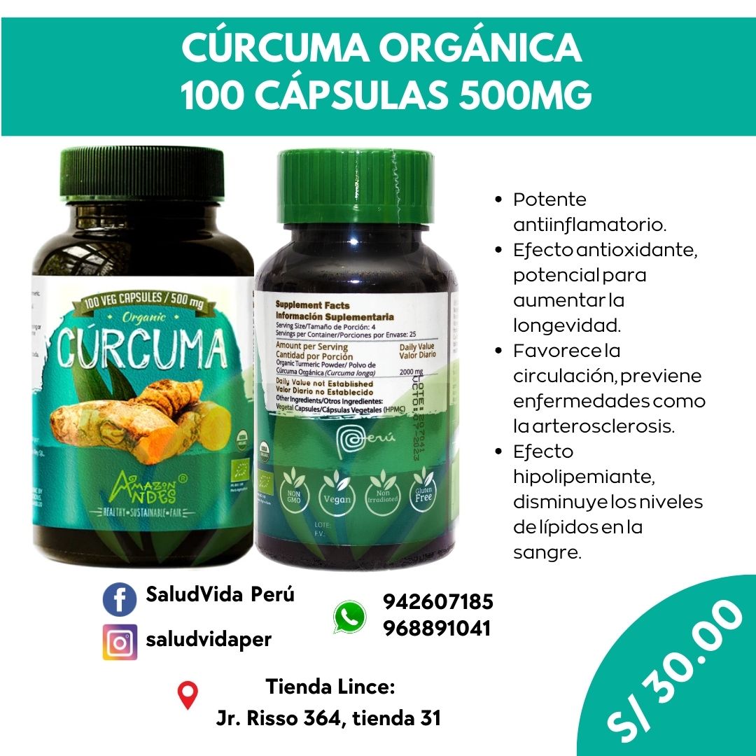 Cúrcuma orgánica 500 mg | 100 cápsulas veg.