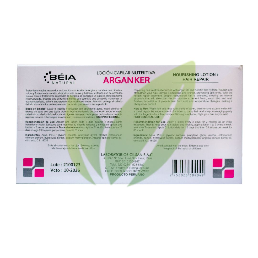 LOCIÓN CAPILAR ARGAN KER -NUTRe, REPARA, HIDRATA Y FORTALECE TU CABELLO 15 mL – Caja x 12 - Salud Vida Peru