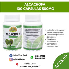 ALCACHOFA 100 CÁPSULAS 500MG | Hígado, Diurético, Osteoporosis, Cáncer, Diabetes.