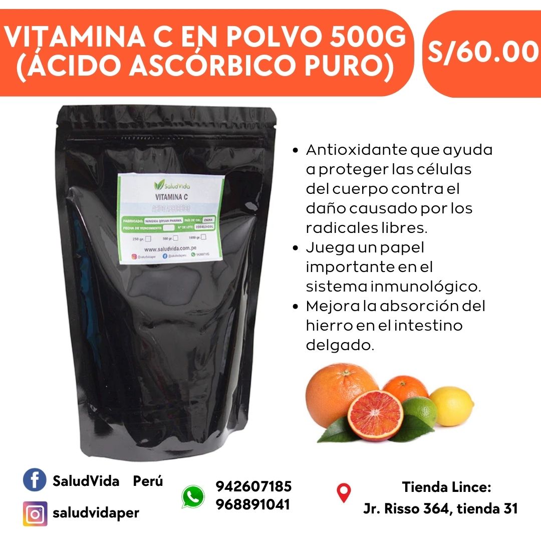 Vitamina C (ácido ascórbico USP polvo puro) | 500 g