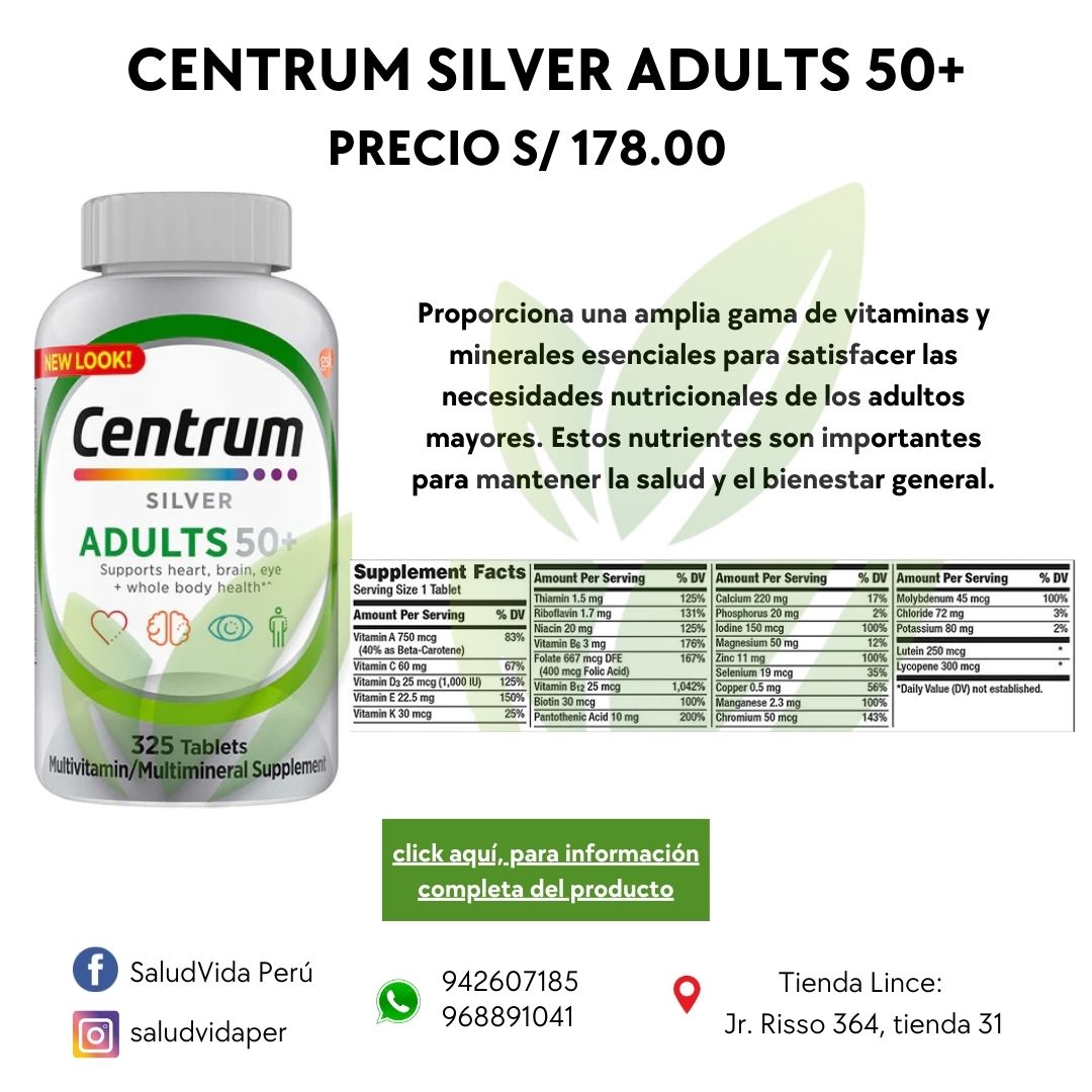 Centrum Silver Multivitamínico  Adultos 50+ | 325 tabletas