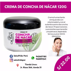 Concha de nácar crema facial con vitamina E (humectante y suavizante) | 120 g - Salud Vida Peru