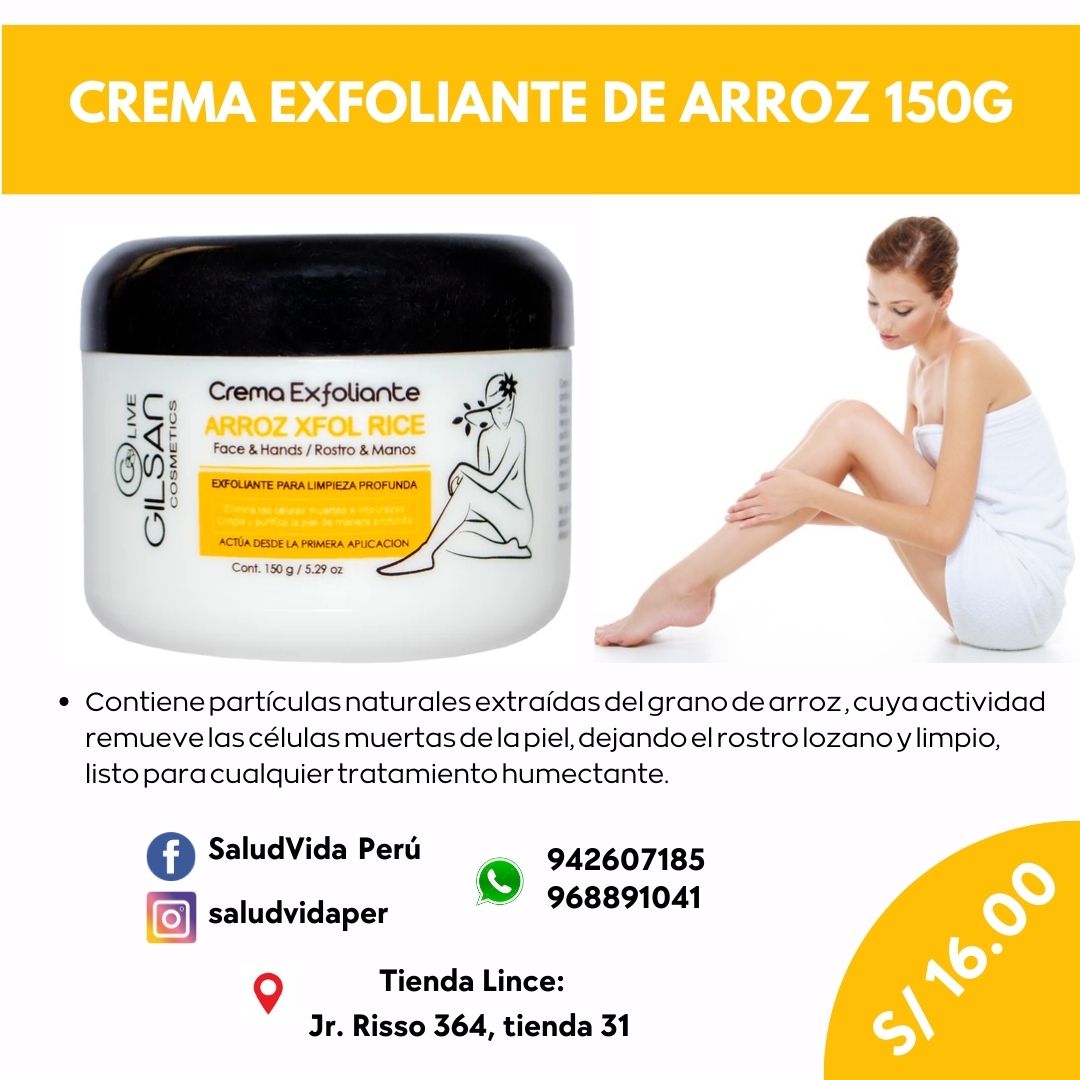 CREMA EXFOLIANTE DE ARROZ PARA ROSTRO Y MANOS 150GRS | Remueve células muertas. - Salud Vida Peru