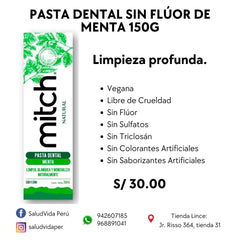 Pasta Dental Natural de Menta 150g. Sin Fluor | Limpieza profunda. - Mitch