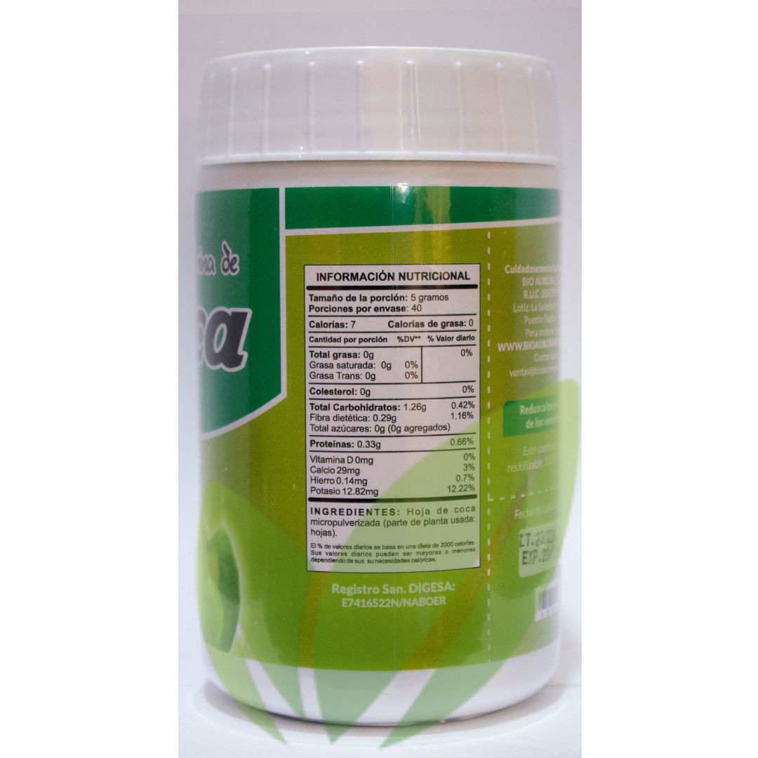 COCA HOJAS POLVO 200GRS POTE | Energizante, Huesos, Digestivo, Artritis, Estrés. - Salud Vida Peru