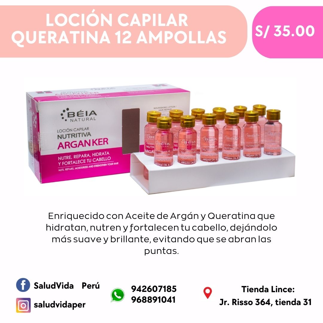 LOCIÓN CAPILAR ARGAN KER -NUTRe, REPARA, HIDRATA Y FORTALECE TU CABELLO 15 mL – Caja x 12 - Salud Vida Peru