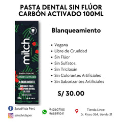 Pasta Dental Natural Carbón Activado 100m | Sin Fluor Blanqueamiento