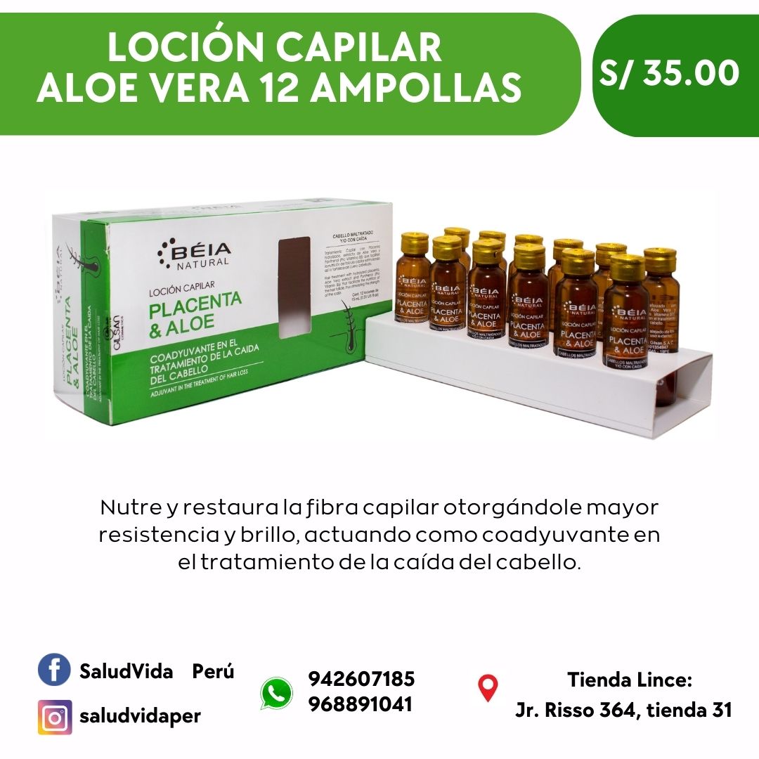 LOCIÓN CAPILAR PLACENTA & ALOE -TRATAMIENTO DE LA CAIDA DEL CABELLO 15 mL – Caja x 12 - Salud Vida Peru