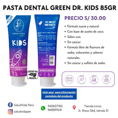 Pasta dental para niños sin flúor, libre de químicos, parabenos, sulfatos y azúcar. 85gr.
