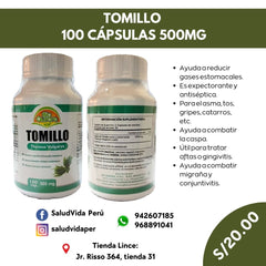TOMILLO 500MG 100 CÁPSULAS | Gases estomacales, Expectorante, Asma, Migraña, Aftas.