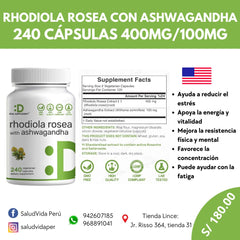 Rhodiola con Ashwagandha 5000mg. p/s 240 cápsulas | Ansiedad, Estrés.