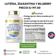 Luteina con zeaxantina y bilberry  20 mg | 300  cápsulas blandas