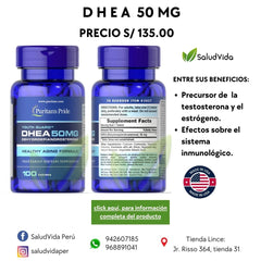DHEA 50mg. 100 tabletas | Equilibrio hormonal, Menopausia, Antienvejecimiento. - Salud Vida Peru