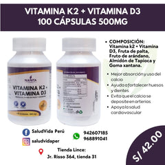 VITAMINA K2 + D3 100 CÁPSULAS 500MG |Huesos, cardiovascular