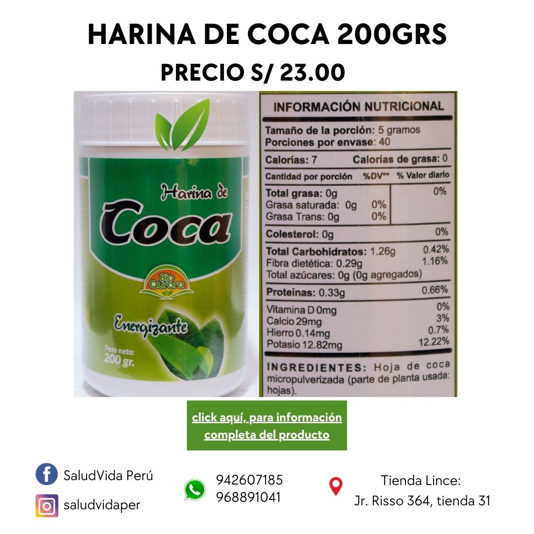 COCA HOJAS POLVO 200GRS POTE | Energizante, Huesos, Digestivo, Artritis, Estrés. - Salud Vida Peru
