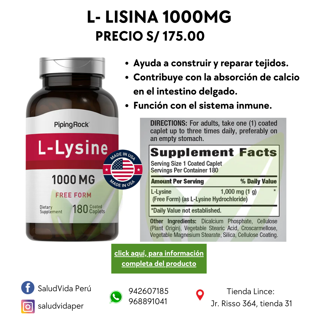 L-Lisina 1000 mg | 180 comprimidos recubiertos