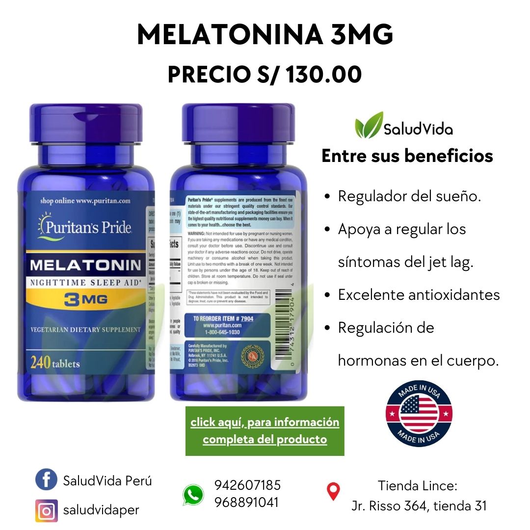 MELATONINA 3mg. 240 Tabletas | Sueño, Antioxidante, Pérdida de peso. - Salud Vida Peru