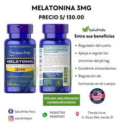 MELATONINA 3mg. 240 Tabletas | Sueño, Antioxidante, Pérdida de peso. - Salud Vida Peru