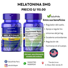 MELATONINA 5MG 120 TABLETAS RECUBIERTAS | Sueño, Antioxidante, Pérdida de peso. - Salud Vida Peru