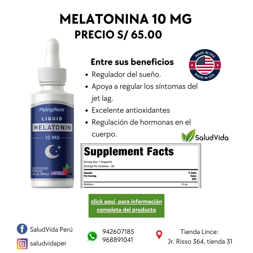 MELATONINA LÍQUIDA 10MG 60ML | Sueño, Antioxidante, Pérdida de peso. - Salud Vida Peru