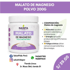 Malato de Magnesio 200g. Polvo - Pote