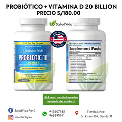 Probiótico 10 (20 mil millones de cultivos vivos) + vitamina D | 120 cápsulas