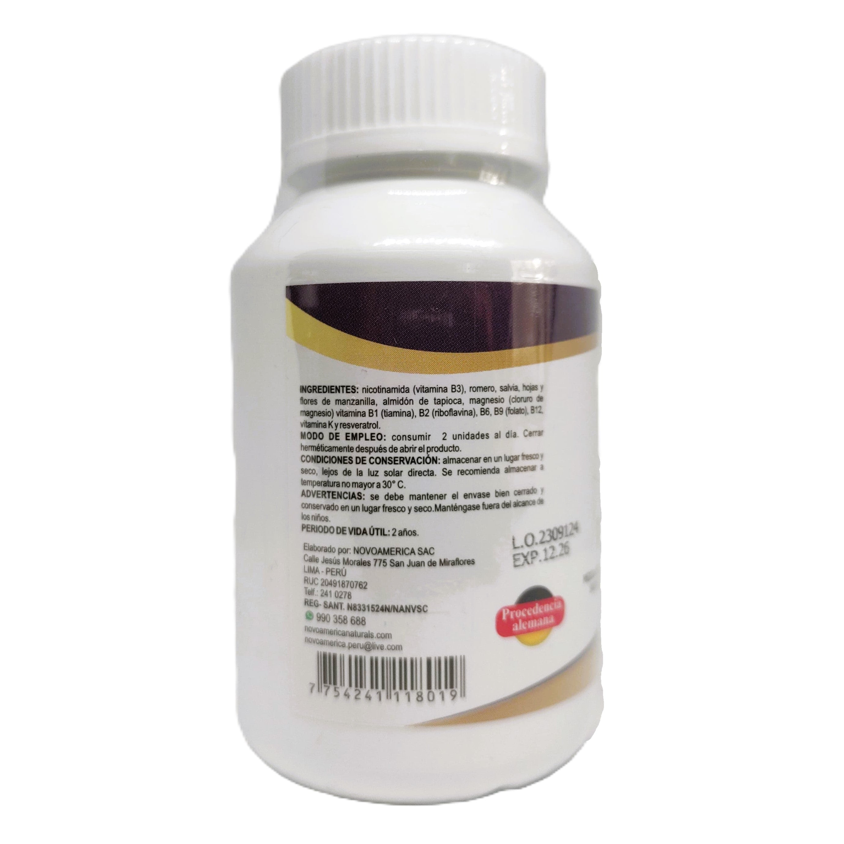 NAD+ RESVERATROL 100 CÁPSULAS 500MG | Longevidad, memoria, salud general. - Salud Vida Peru