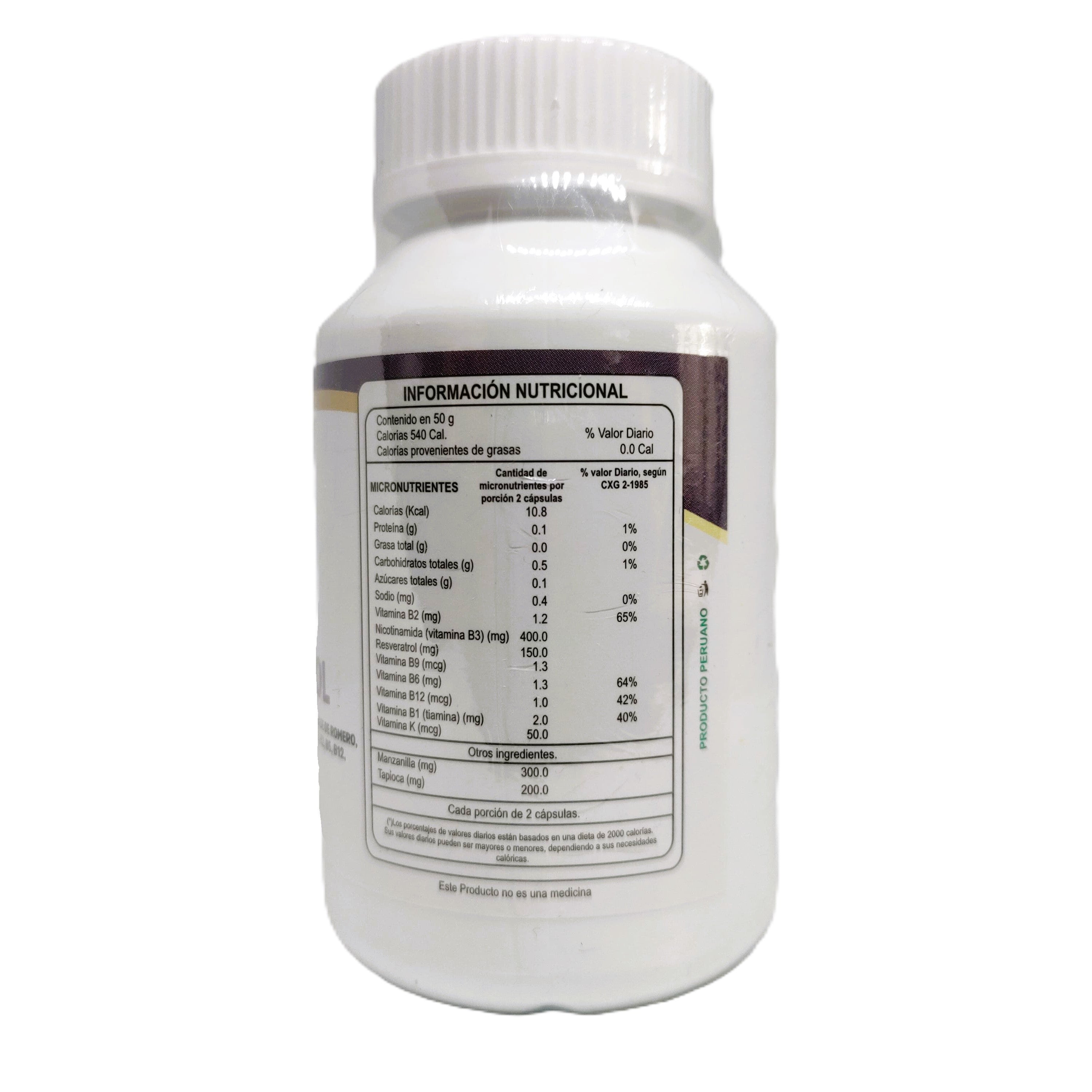 NAD+ RESVERATROL 100 CÁPSULAS 500MG | Longevidad, memoria, salud general. - Salud Vida Peru