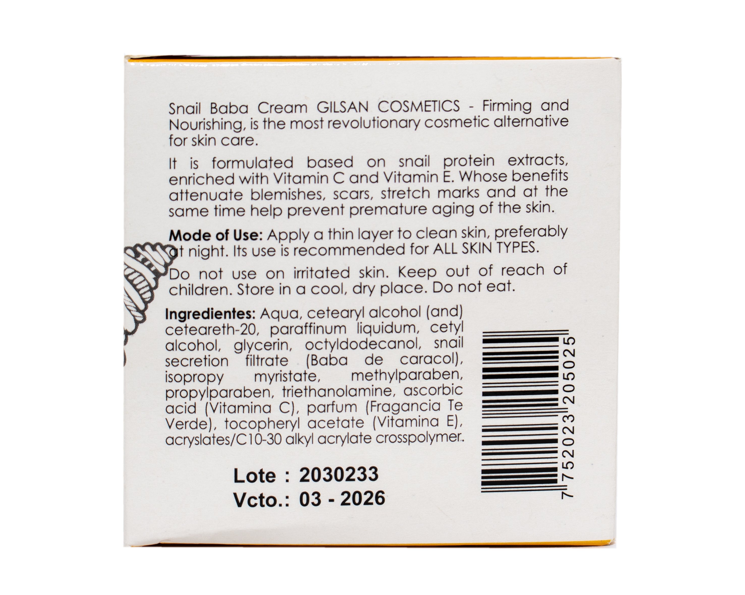 CREMA FACIAL BABA DE CARACOL pote 120grs. - Salud Vida Peru