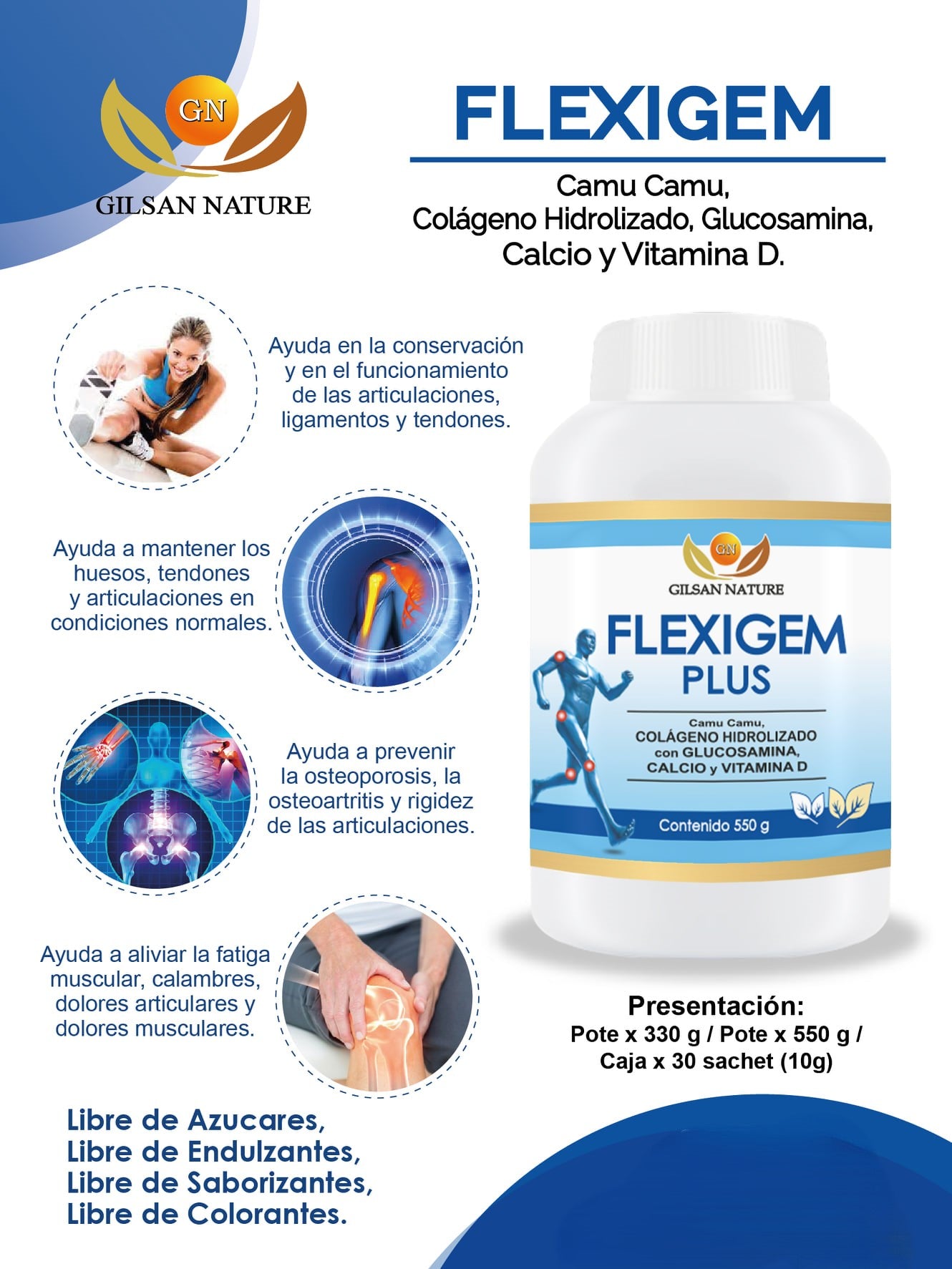 FLEXIGEM PLUS 550grs. - fortalece huesos, tendones, ligamentos y articulaciones.