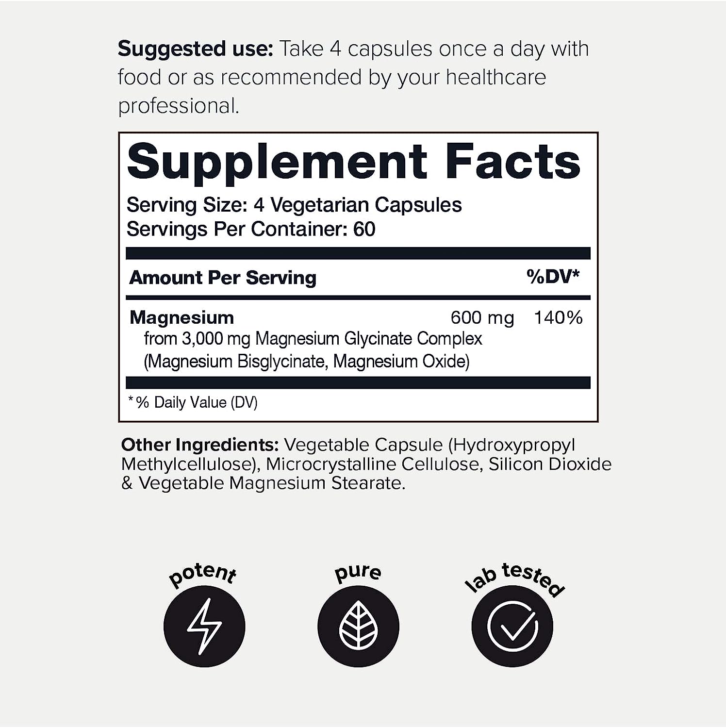 Glicinato de magnesio 600 mg | 240 cápsulas
