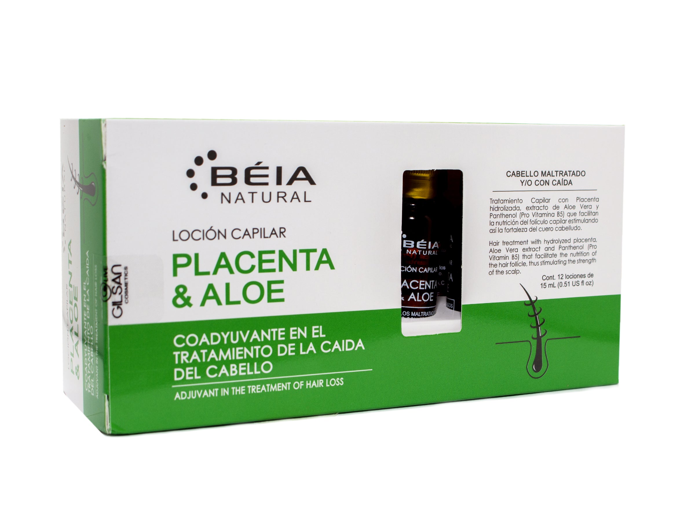 LOCIÓN CAPILAR PLACENTA & ALOE -TRATAMIENTO DE LA CAIDA DEL CABELLO 15 mL – Caja x 12 - Salud Vida Peru