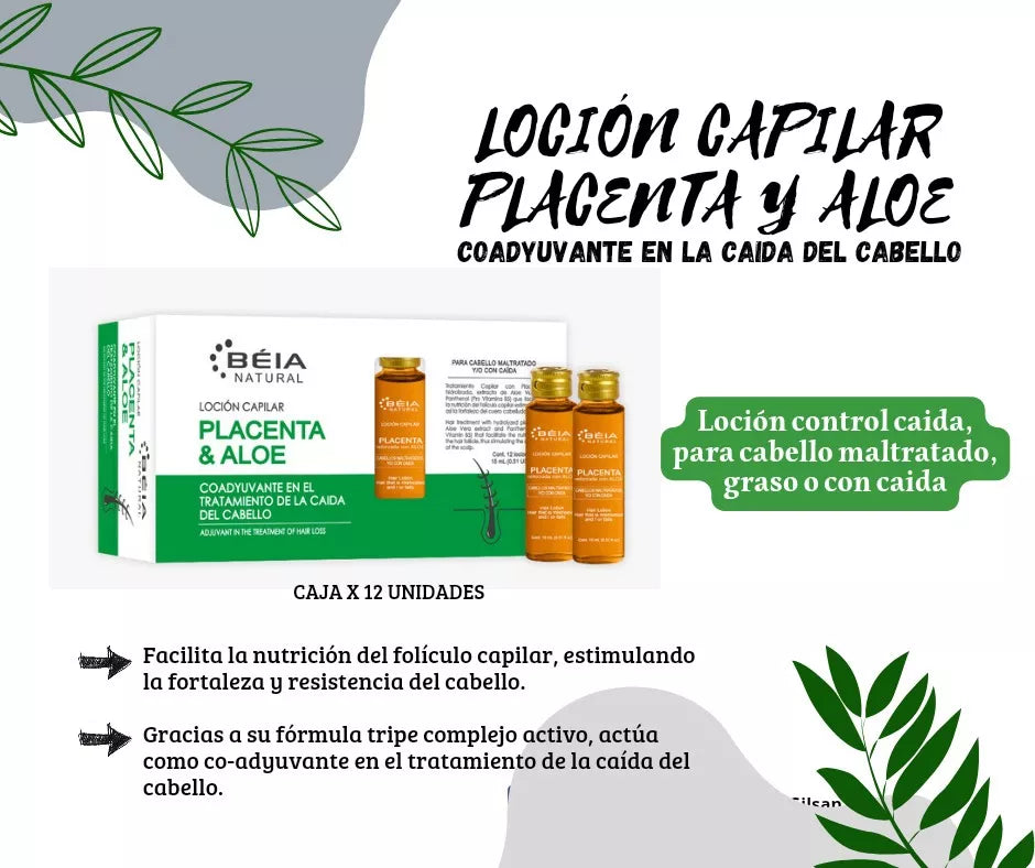 LOCIÓN CAPILAR PLACENTA & ALOE -TRATAMIENTO DE LA CAIDA DEL CABELLO 15 mL – Caja x 12 - Salud Vida Peru
