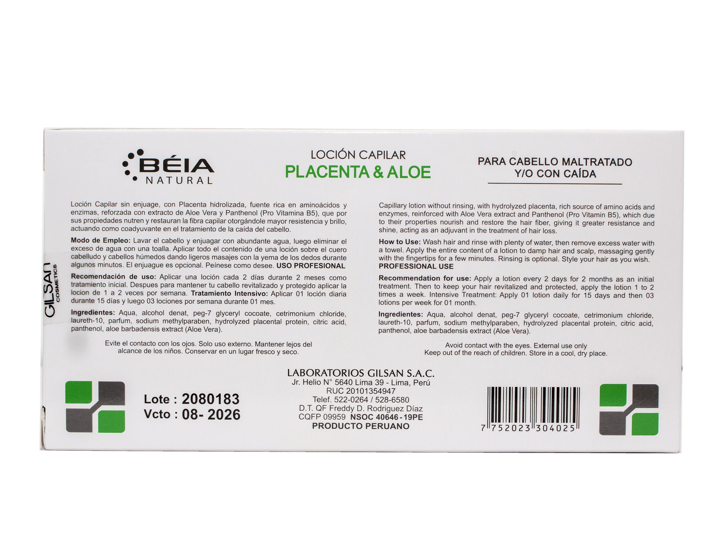 LOCIÓN CAPILAR PLACENTA & ALOE -TRATAMIENTO DE LA CAIDA DEL CABELLO 15 mL – Caja x 12 - Salud Vida Peru