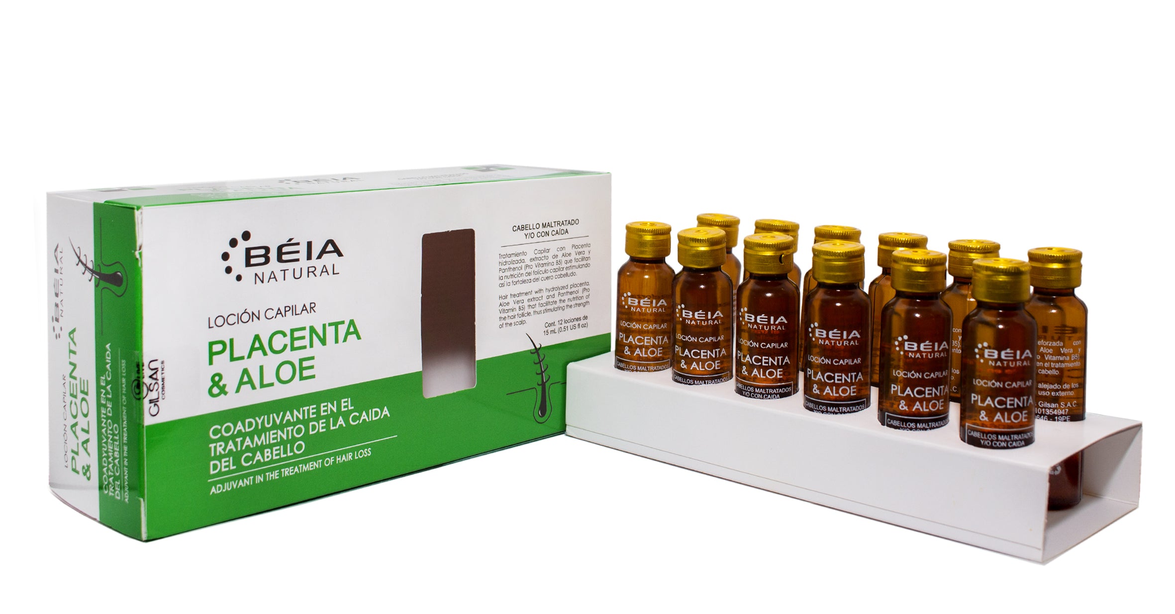 LOCIÓN CAPILAR PLACENTA & ALOE -TRATAMIENTO DE LA CAIDA DEL CABELLO 15 mL – Caja x 12 - Salud Vida Peru