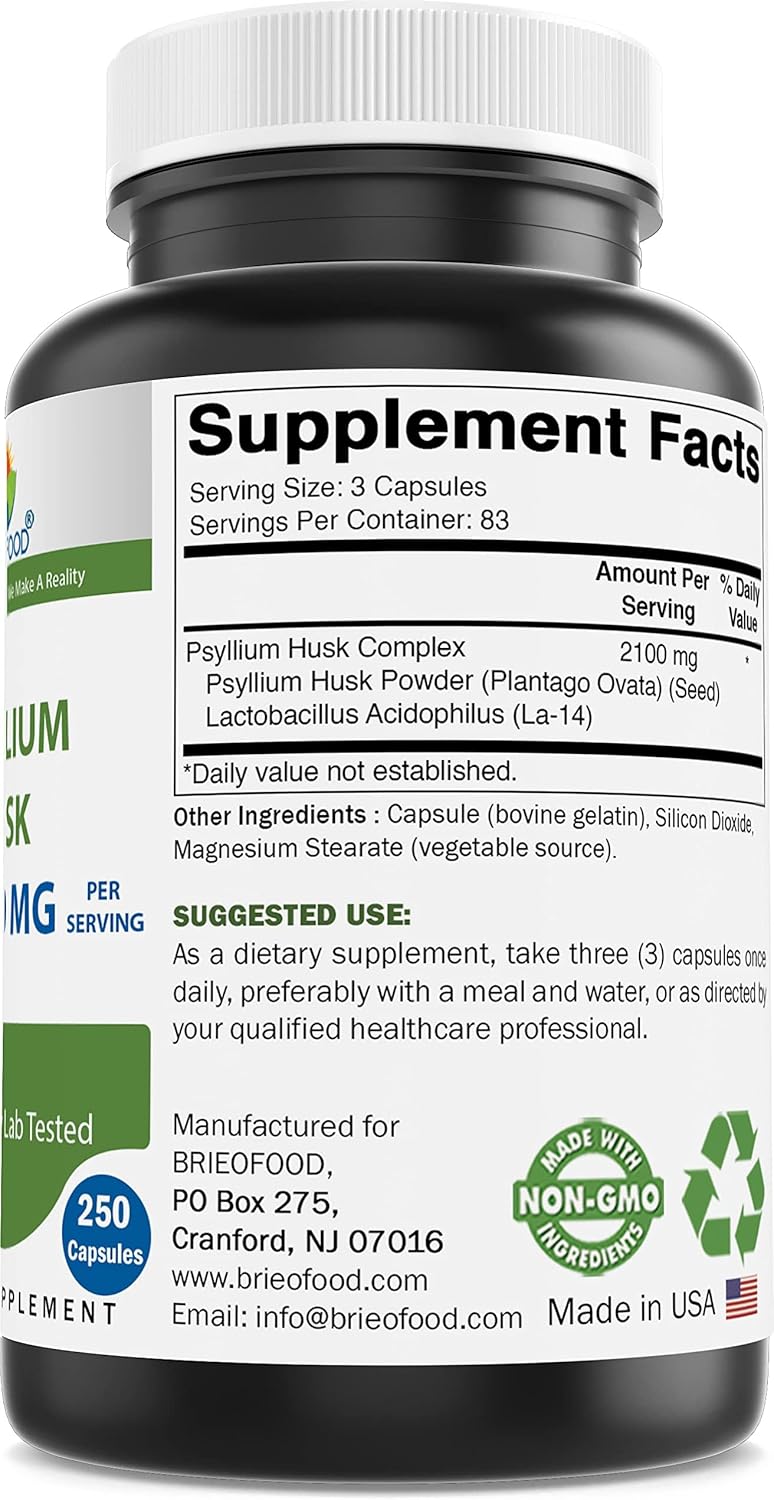 Psyllium 2100mg P/S 250 Cápsulas - Estreñimiento - Función digestiva - Salud Vida Peru