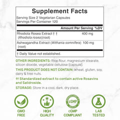 Rhodiola con Ashwagandha 5000mg. p/s 240 cápsulas | Ansiedad, Estrés.