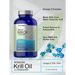 Aceite de Krill Antártico con Astaxantina (Omega-3, EPA/DHA) 1000 mg | 300 cápsulas blandas