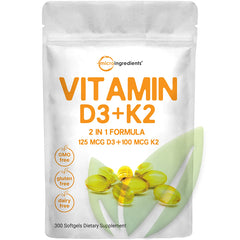 Vitamina D3 (5000 IU) + K2 (100 mcg) | 300 cápsulas blandas