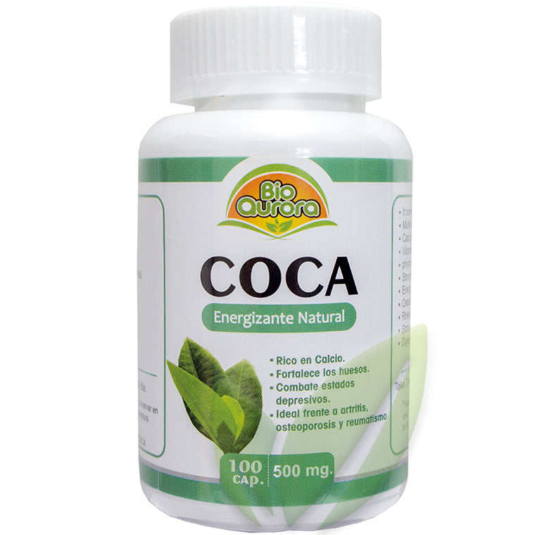 Coca hojas 500mg. 100 cápsulas Energizante Salud Vida Peru