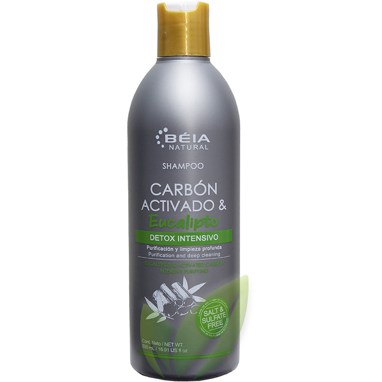 Shampoo carbón activado y eucalipto sin sal ni sulfatos (cabello graso) | 500 ml - Salud Vida Peru