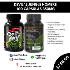 DEVIL´S JUNGLE HOMBRE 100 CÁPSULAS 350MG | Disfunción sexual, Fuerza, Afrodisíaco.