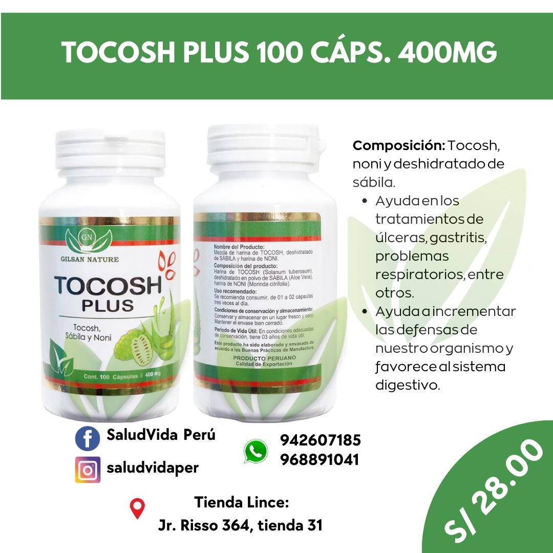 Tocosh plus (tocosh, sábila y noni) 400mg..  120 cápsulas - Gastritis . Ùlceras