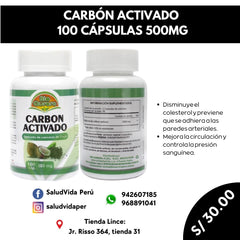 Carbón activado de coco 500 mg | 100 cápsulas