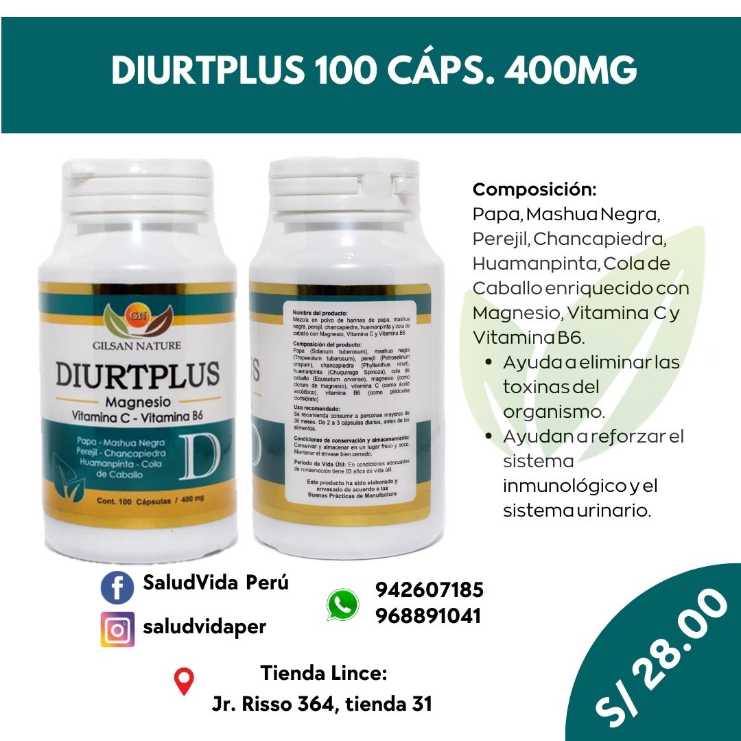 DIURTPLUS - 100 cápsulas 400mg- Sistema Urinario