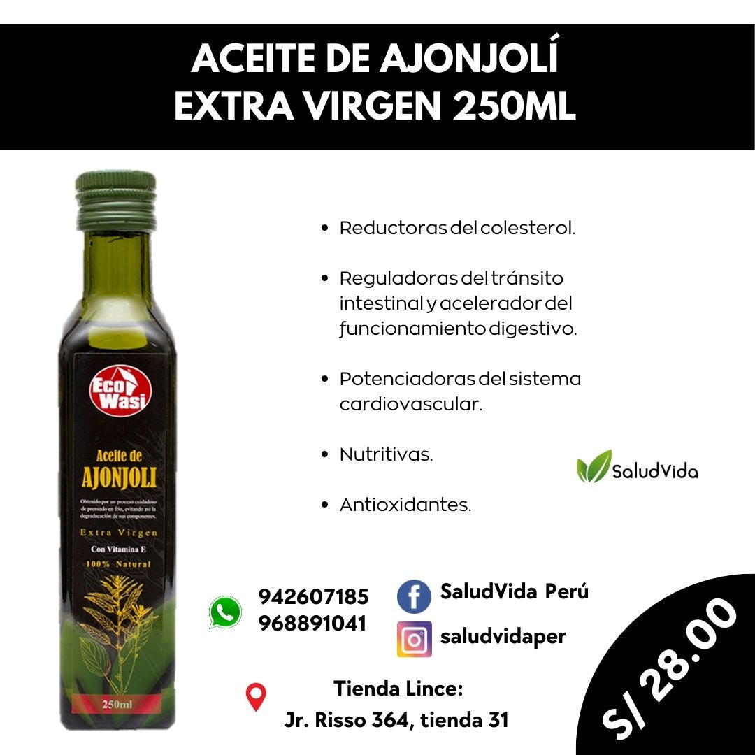 Aceite de Ajonjolí Premium extra virgen con vitamina E 100% Natural   250 ml.