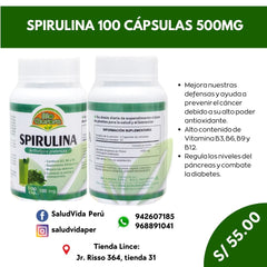Spirulina 500 mg.  100 cápsulas