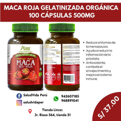 Maca roja orgánica 500 mg  100 cápsulas veg. c/u)