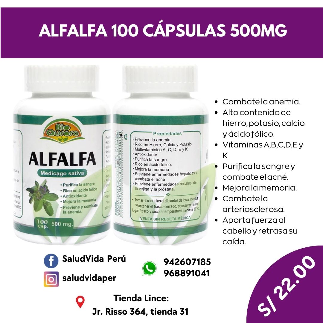Alfalfa 500mg. 100 cápsulas - Fuente de hierro